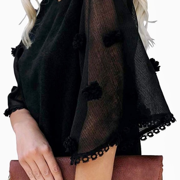 Vetinee Bell Sleeve Shirt Waffle Knit Blouse - Picture 3 of 8